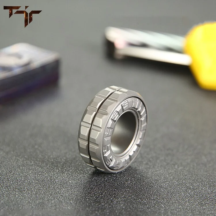 TJR Finger Ring Metal Ratchet Decompression Fingertip Gyroscope Push Slider