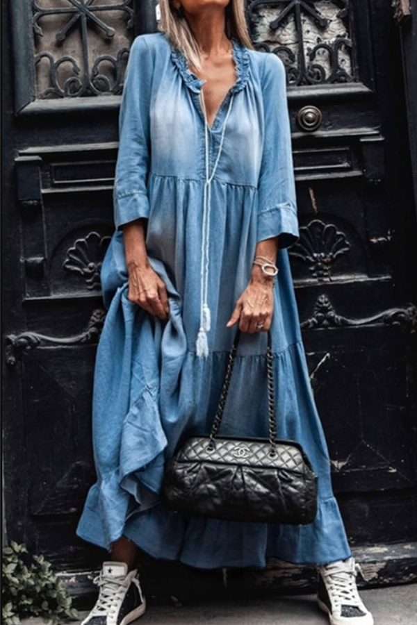 Casual Solid Draw String Flounce Stringy Selvedge Collar Dresses - Life is Beautiful for You - SheChoic