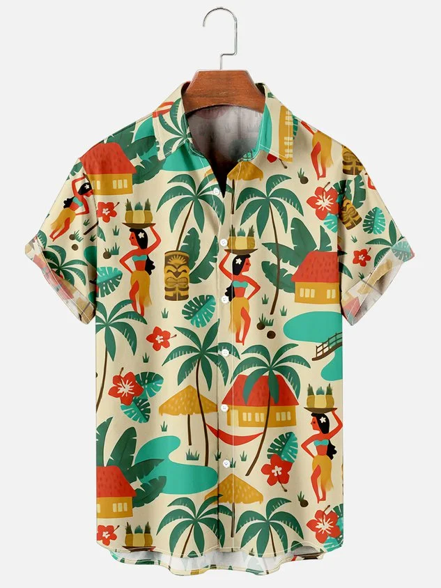 Retro Hippie Girl Hawaiian Short Sleeve Shirt