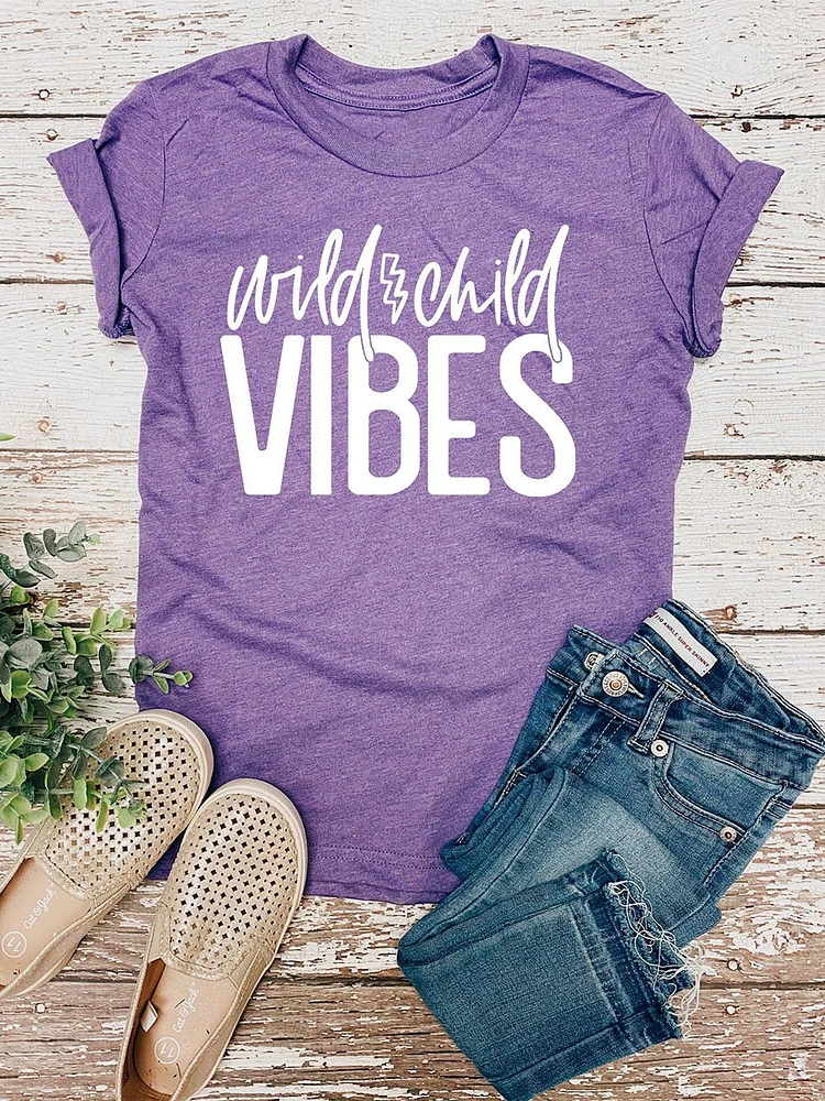 Bestdealfriday Wild Child Vibes Letter Graphic Tee