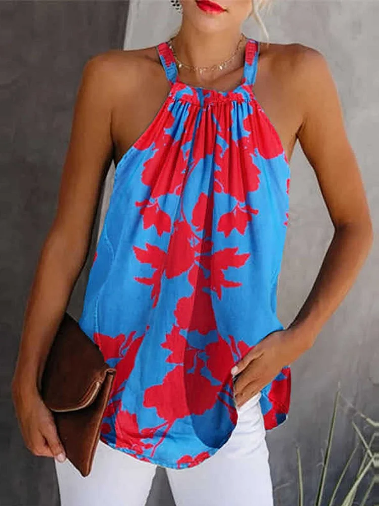 Printed Pleated Sleeveless Camisole P14255