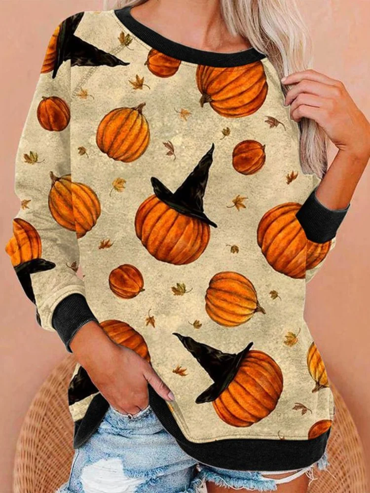 Halloween Fun Skull Print Long Sleeve Sweatshirt
