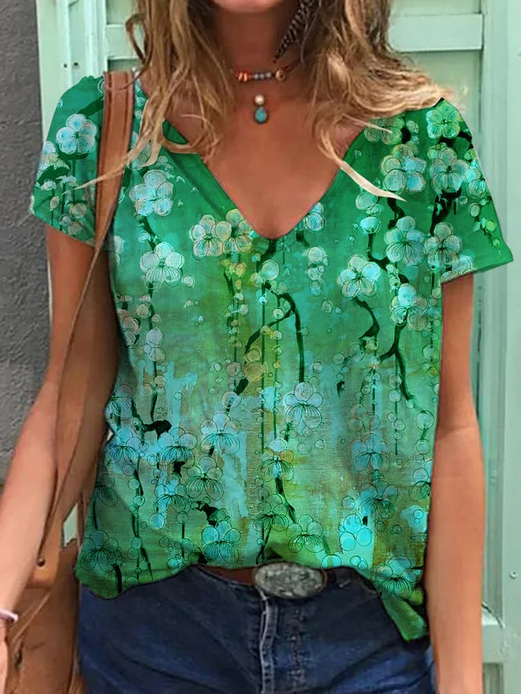Bestdealfriday Colorful Flower Painting T-Shirt 11734447