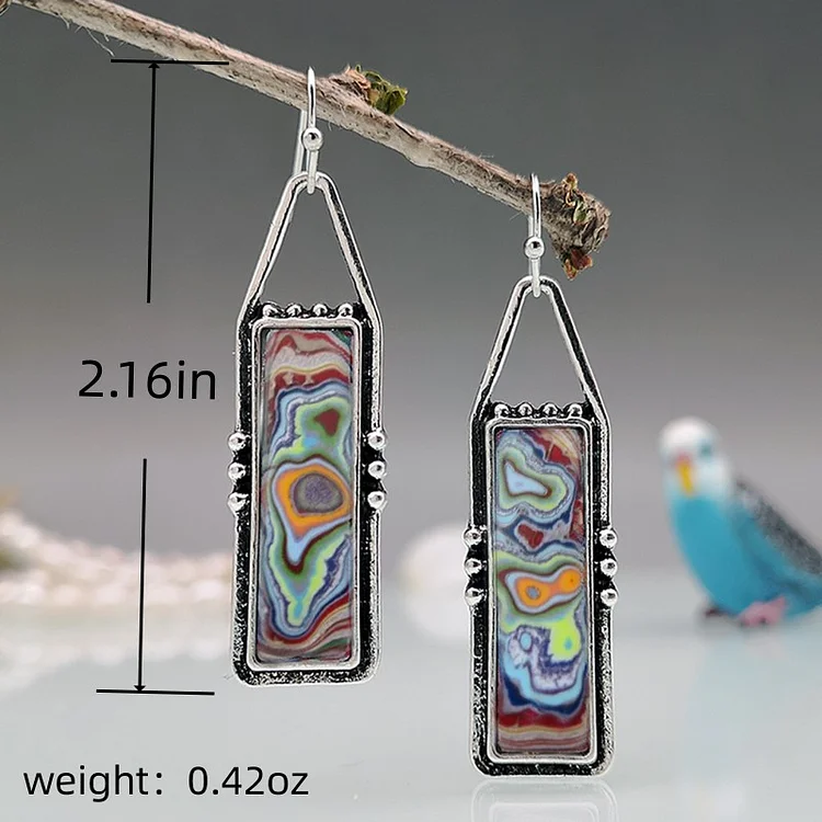 Boho Vintage Spiral Marble Pattern Colorful Stone Drop Earrings Unique Jewelry For Women Party Holiday Decor