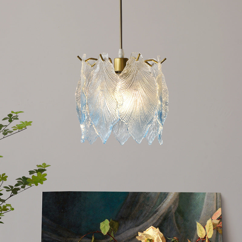 Contemporary Luxury Ribbed Leaf Pearl Iron Glass 1-Light Pendant Light For Living Room