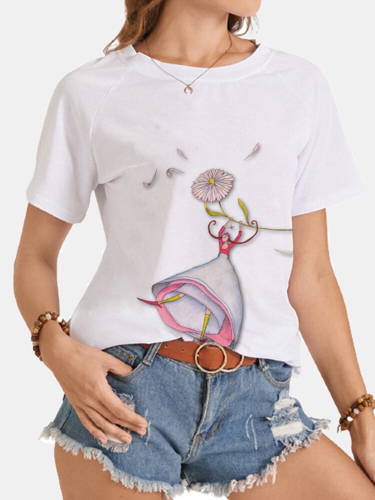 Calico Cartoon Print O neck Short Sleeve Women Casual T Shirt P1846391