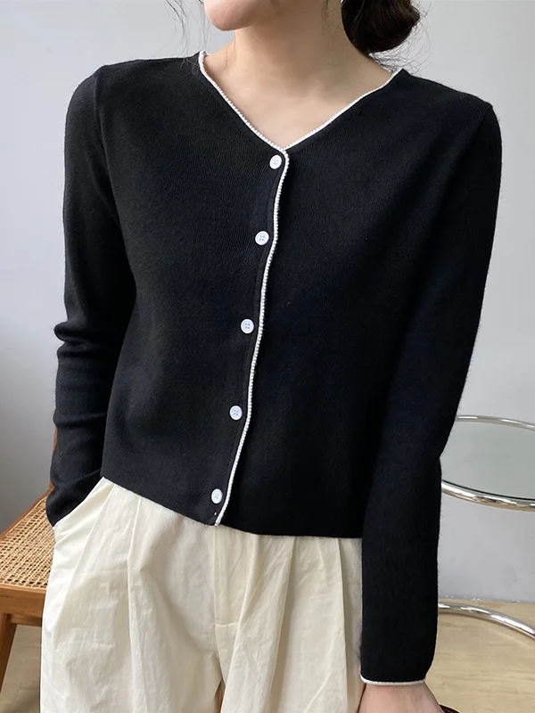Chic Minimalist 4 Colors Buttoned V-Neck Long Sleeves Knitted Cardigan