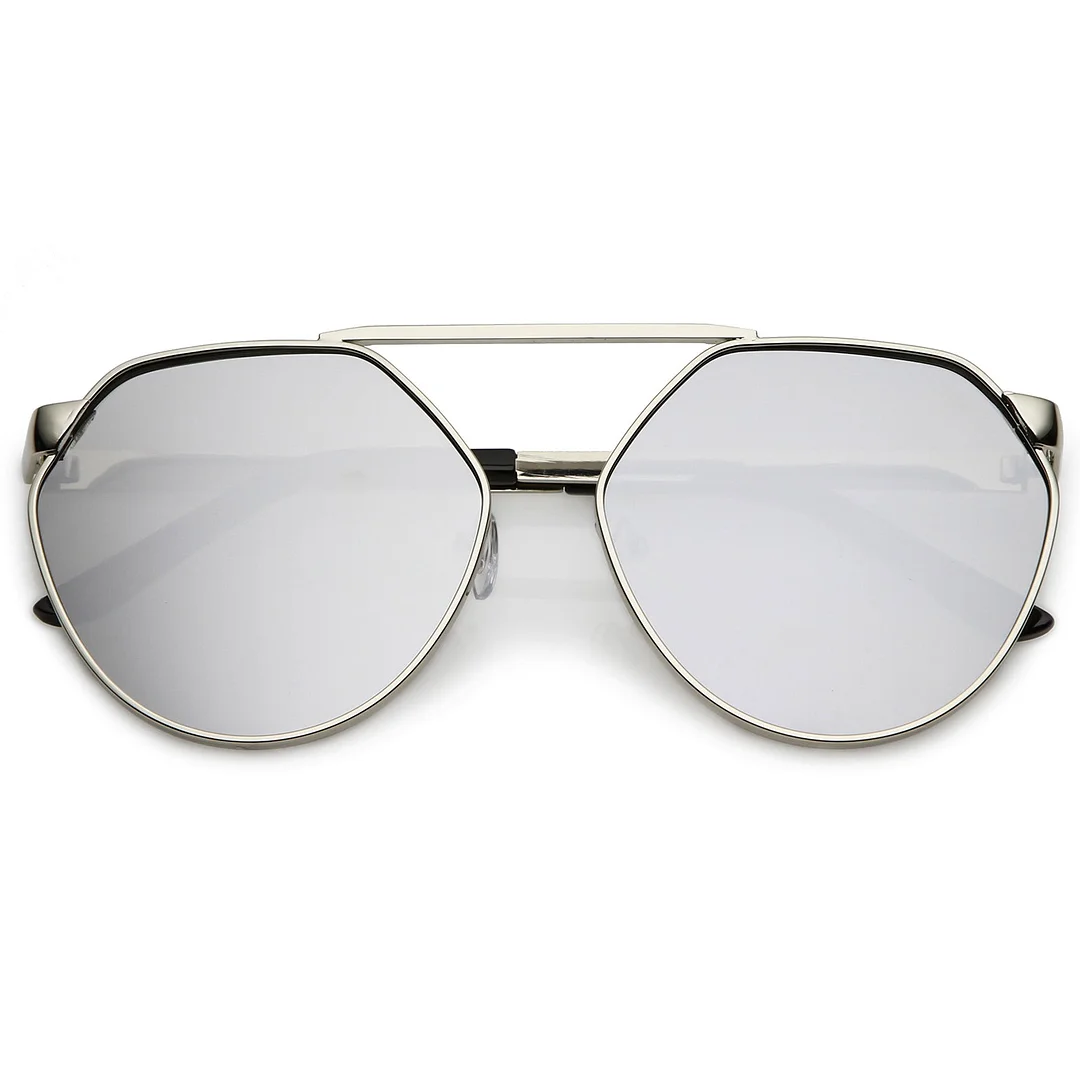 Oversize Geometric Metal Aviator glasses With Mirrored Flat Lens 60mm