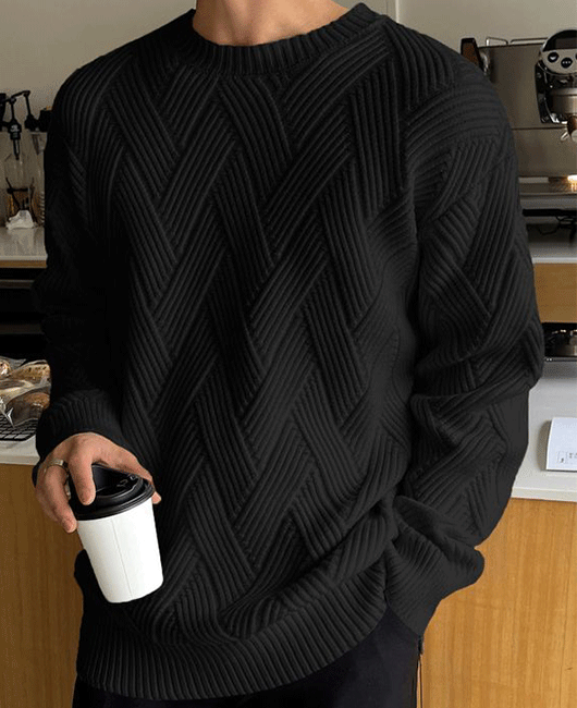Knitted Crew Neck Long Sleeve Solid Color Sweater Okaywear