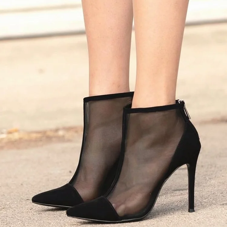 Mesh Pointy Toe Stiletto Heel Ankle Booties Vdcoo