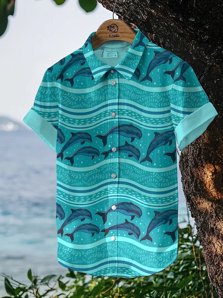 Men's Dolphin Waves Art Print Casual Shirt