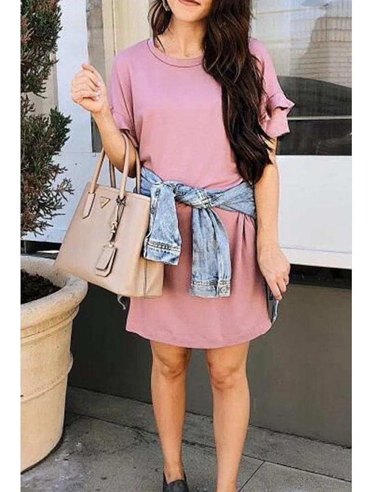 Solid Color Ruffle Sleeve Mini Dress (3 Colors) P15044