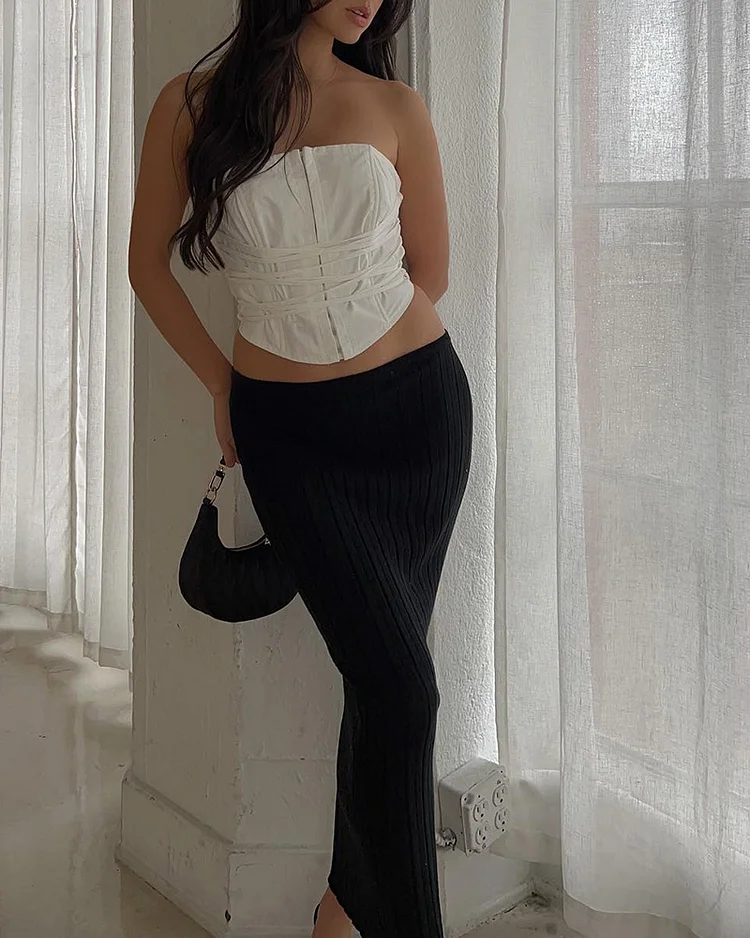 Chic Spice Girl Wrap Top and Fitted Skirt Set