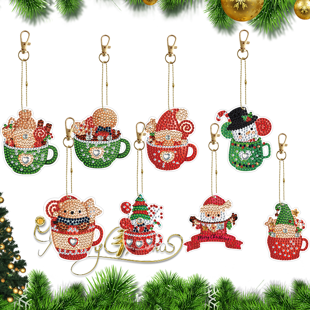 8PCS Diamond Painting Art Ornaments Special Shape Double-Sided Christmas  Tea Cup