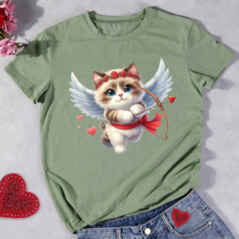 Happy Valentine's Day Cat Round Neck T-shirt-0024795-Guru-buzz