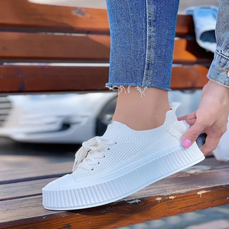 Round Toe Lace-up Platform Fly Knit Shoes