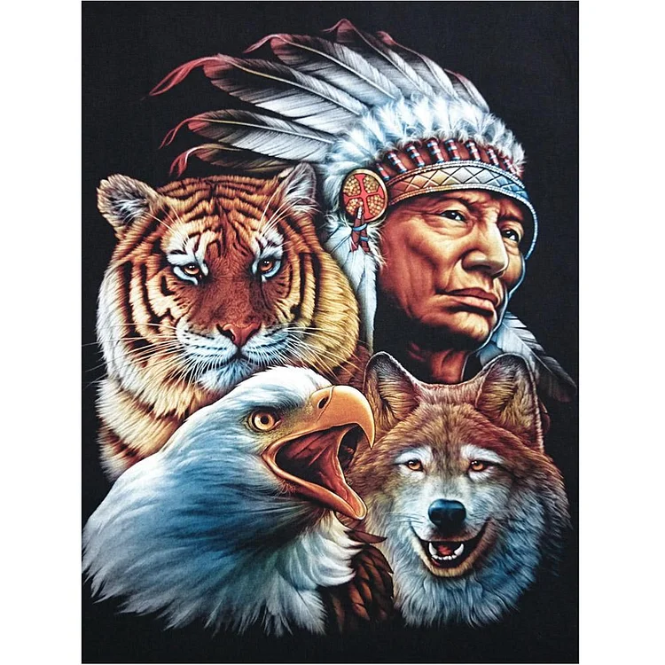 Tribal Leader Animal Round Drill Diamond Painting 40X30CM(Canvas) gbfke