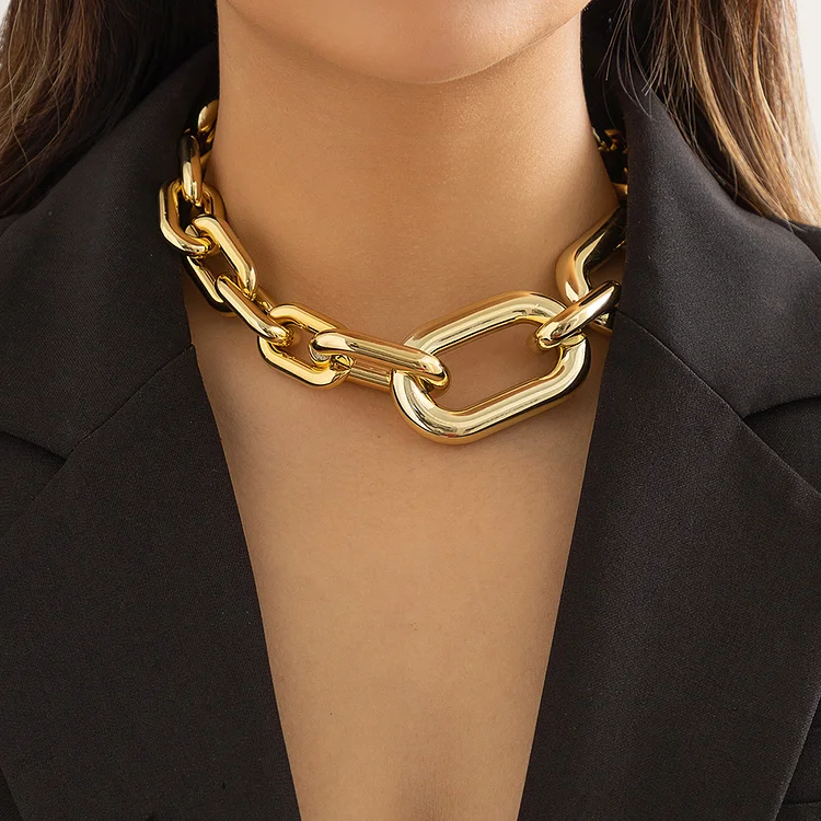 Commute Plating Cross Buckle Thick Chain Geometric Necklaces