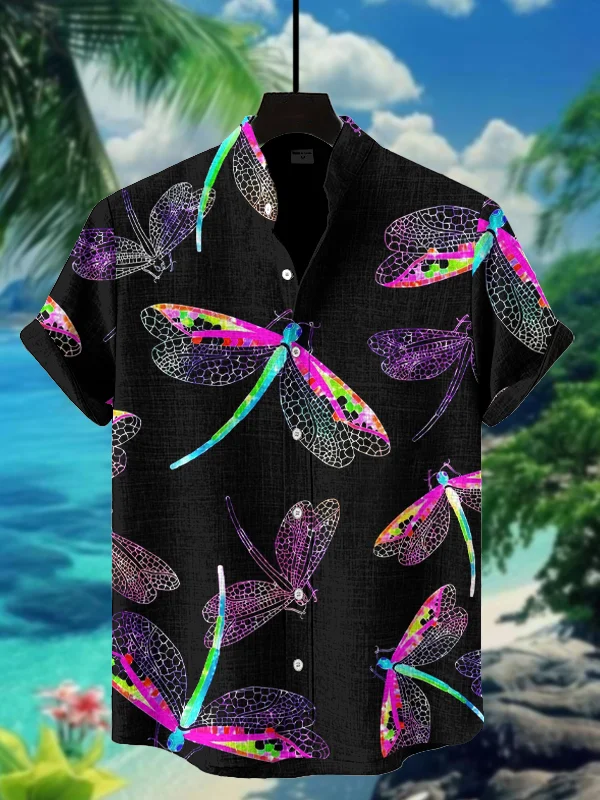 Men's Colorful Dragonfly Art Print Short Sleeve Shirt