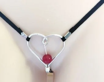 pornhint Pornhint Women G-string Clitorial Stimulator with Garnet Stone, Heart Shape Crotchless Lingerie, Sexy underwear, Adult BDSM sex toys