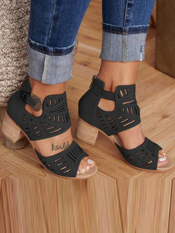 Fish Mouth Toe Hollow Buckles Sandals