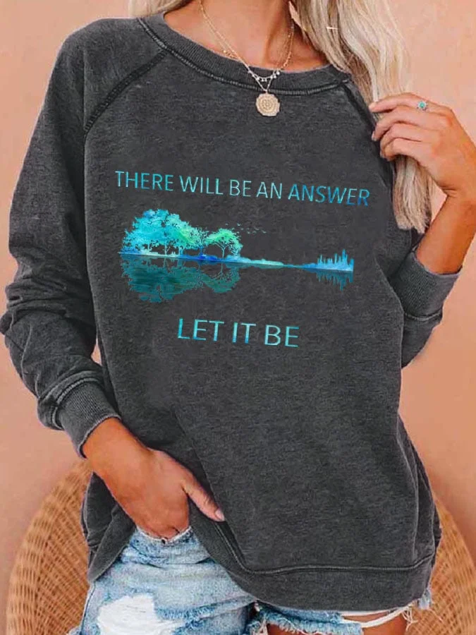 Hippie Guitar Lake There Will Be An Answer Let It Be Print Sweatshirt socialshop