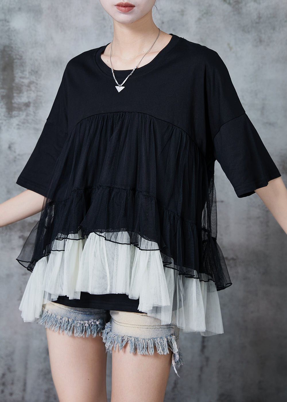 Sexy White Square Collar Tulle Patchwork Top Summer OP1045 main image 0