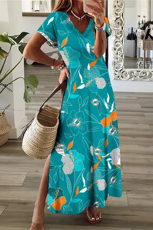 Miami Dolphins
V-Neck Sexy Side Slit Long Dress