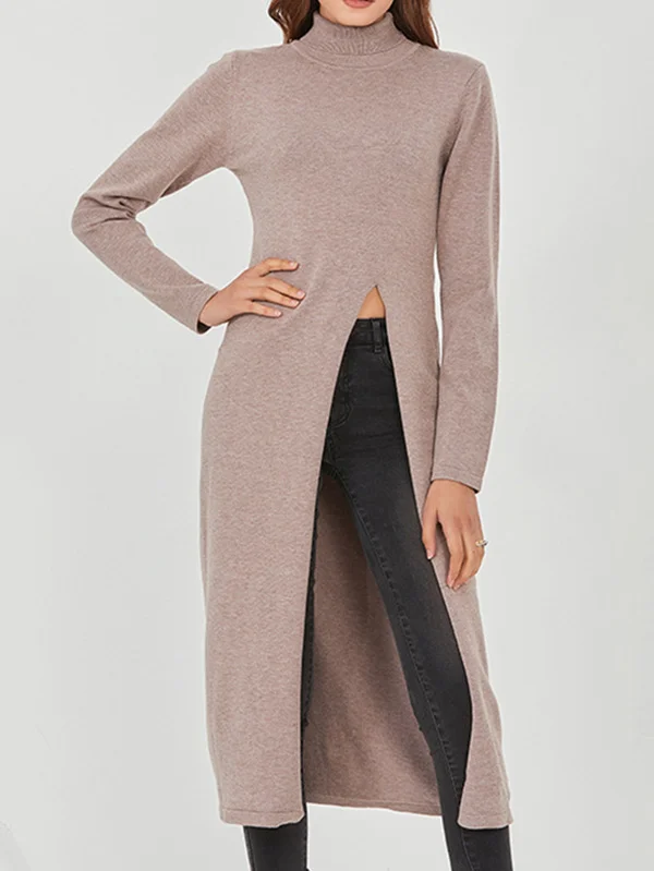 Casual Split-Front Knitting Long Sweater