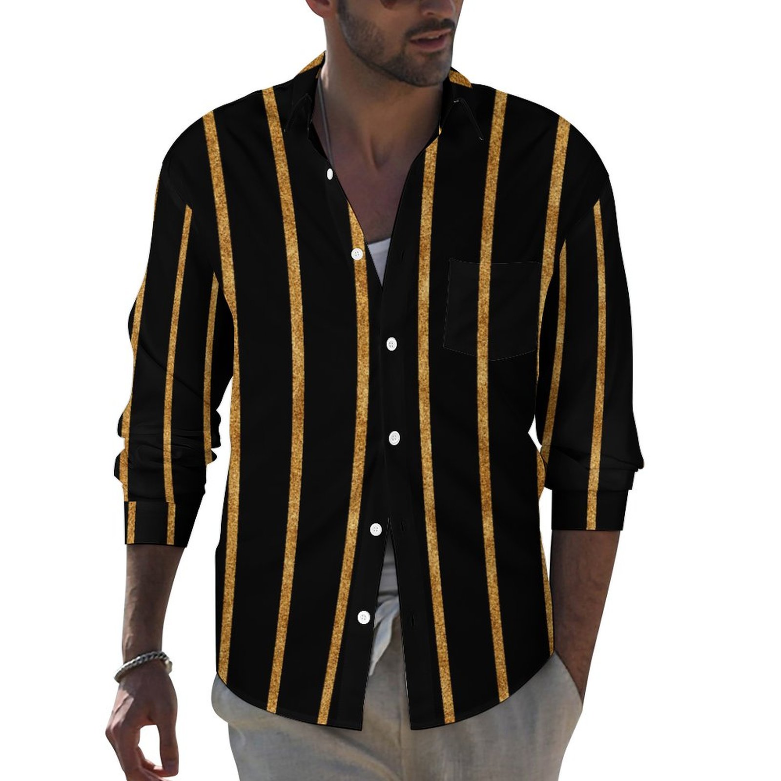 black dress shirt with gold stripes Shop Coogi Gold Button Embroidered Crest Patch Black Purple Stripe Shirt  Size XXL main image 1