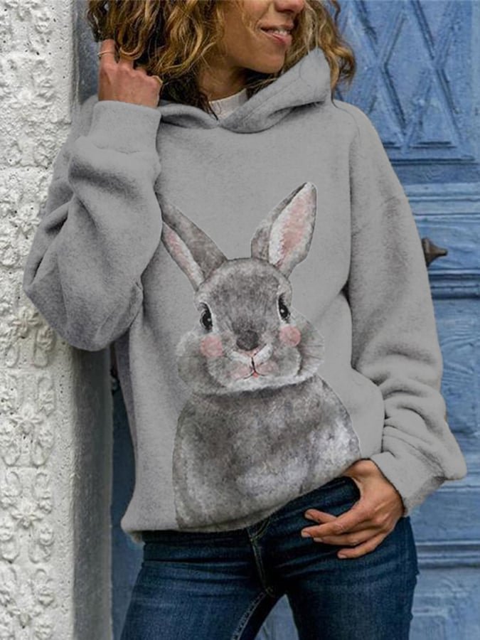 Women's Bunny Print Casual Hoodie socialshop