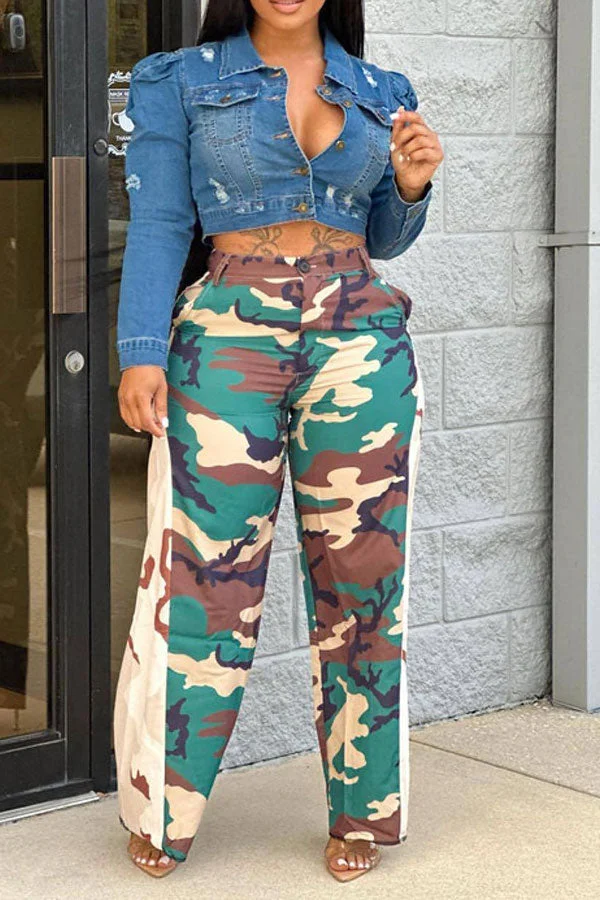 Camouflage Patchwork On-trend Micro Flared Pants