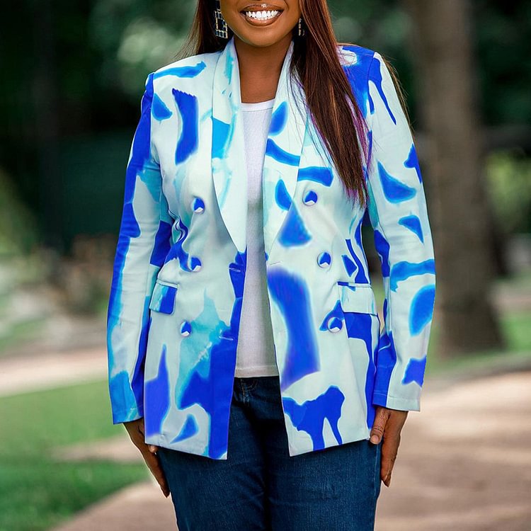 Casual Contrast Print Long Sleeve Blazer