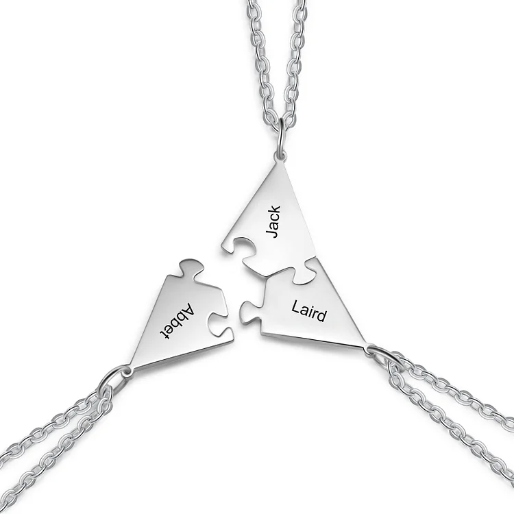 Personalized Puzzle Friendship Necklace Engraved Names Star Necklace 3 Pcs