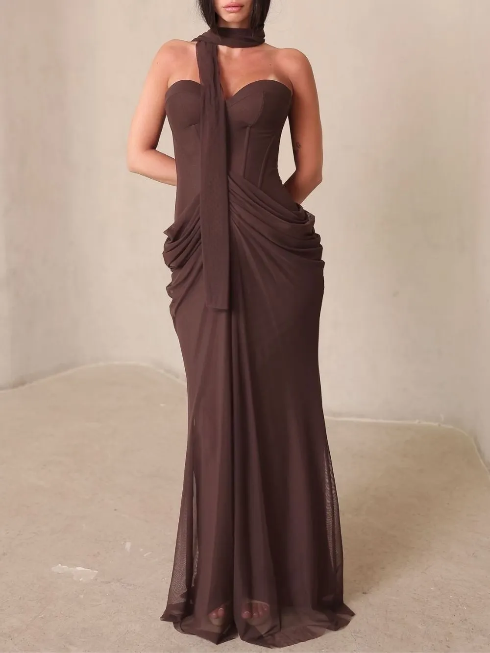 strapless ruched modal cashmere blend maxi dress in chestnut brown Fashionslee Women Masami the Lulus Epitome of clothes: all clothes Funny Birthday Gift Custom Style:02613