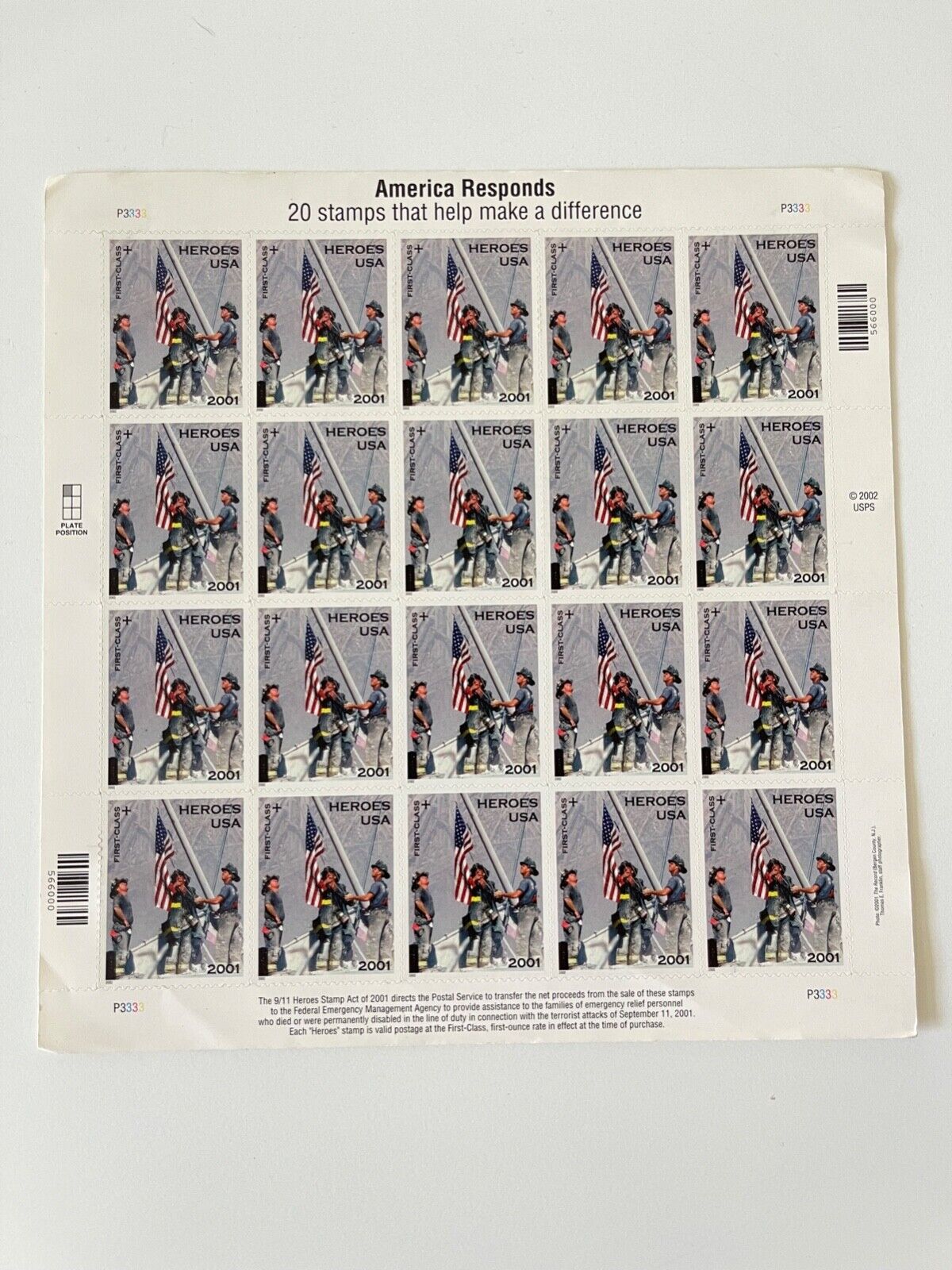 2001 US America Responds 911 Heroes Postage Stamps