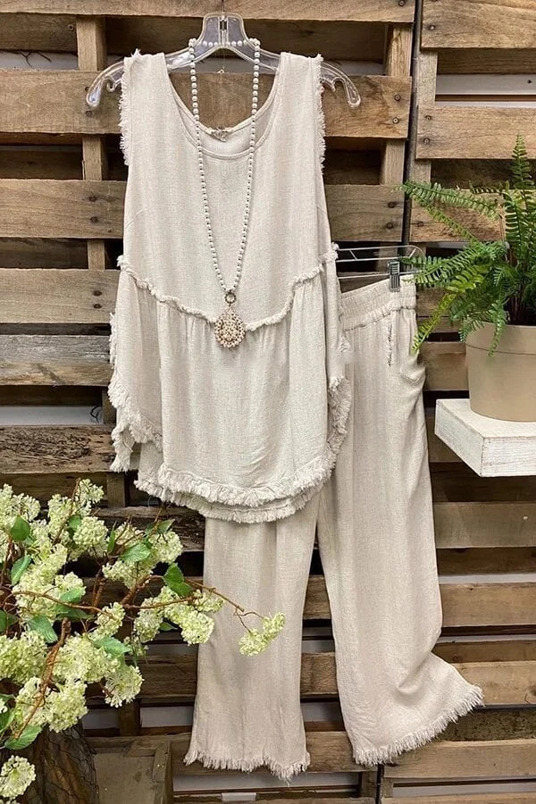 Women's Casual Sleeveless Vest + Casual Wide Leg Pants Set socialshop