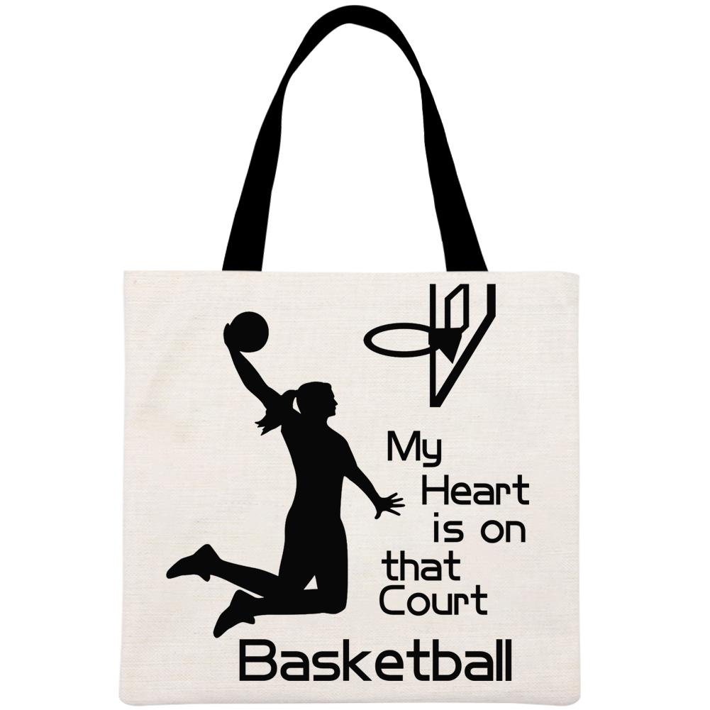 My Heart is on that Court Basketball Printed Linen Bag-Guru-buzz