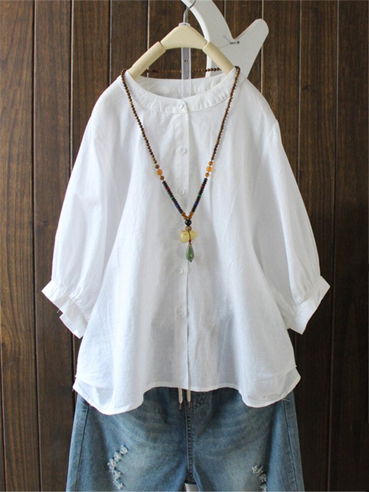 Solid Color Bat Long Sleeve Button Shirt P1429525