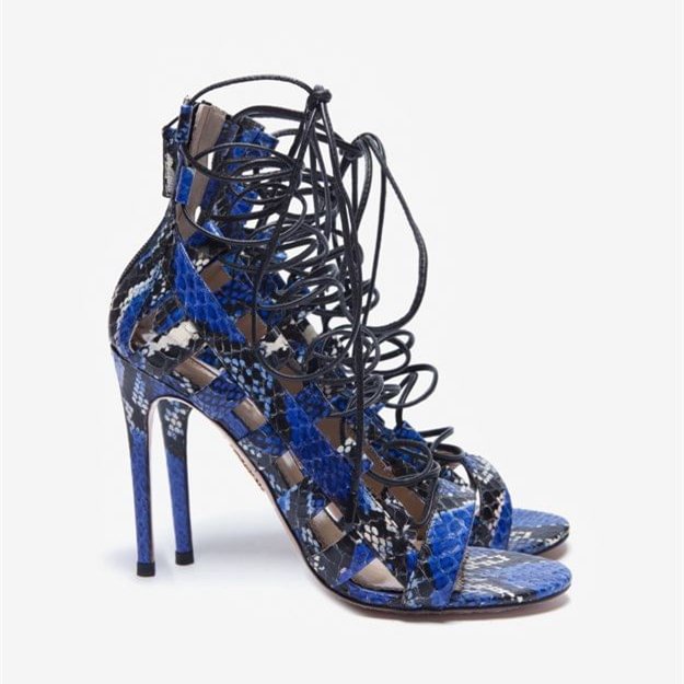 Royal Blue Strappy Sandals Python Lace up Open Toe Stiletto Heels |FSJ Shoes