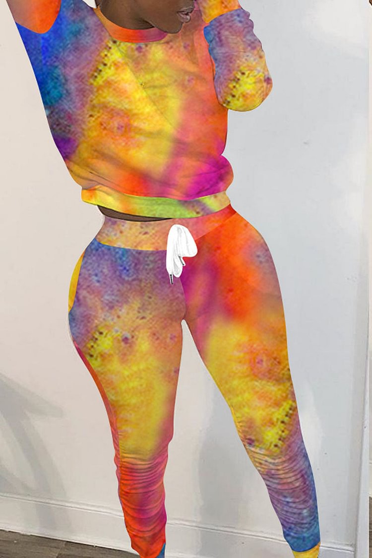 Sexy Print Split Joint O Neck Long Sleeve Regular Sleeve Two Pieces - BlackFridayBuys