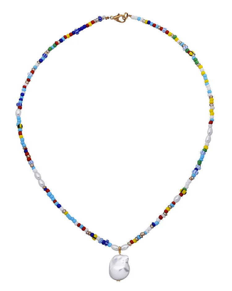 Shaped pearl multi-layer colorful millet bead necklace