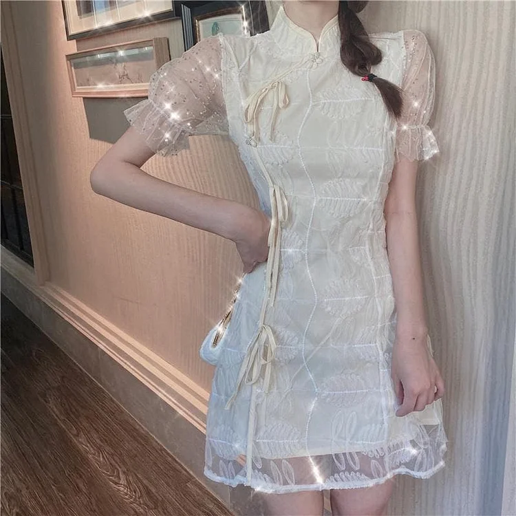 Retro Puff Sleeve Cheongsam Dress SS1106