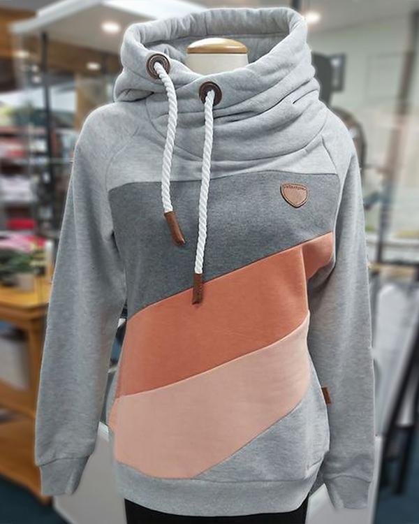 Hooded Color-block Long Sleeve Sweatshirt