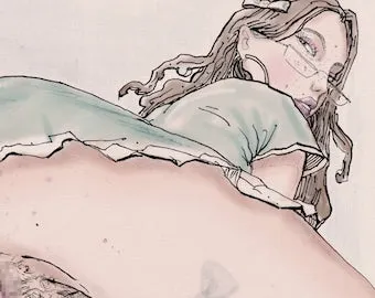 pornhint Pornhint Erotic Art Print by FLLRGRLS unique beautiful nerd girls PIN UP Drawing