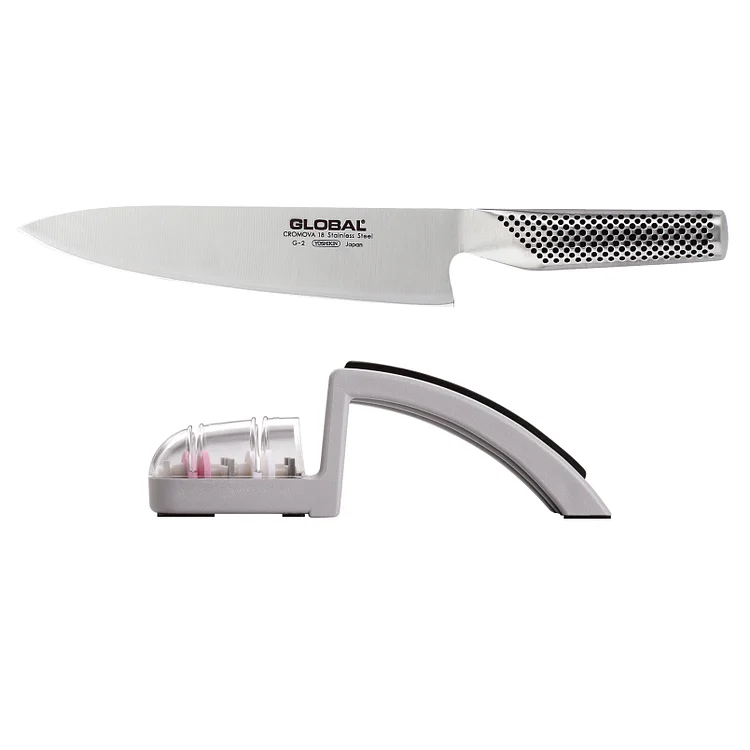 Global 2pc set 8" chef knife and ceramic sharpener (71G2 + 71220GB) ｜ Global G-2刀和磨刀器套装