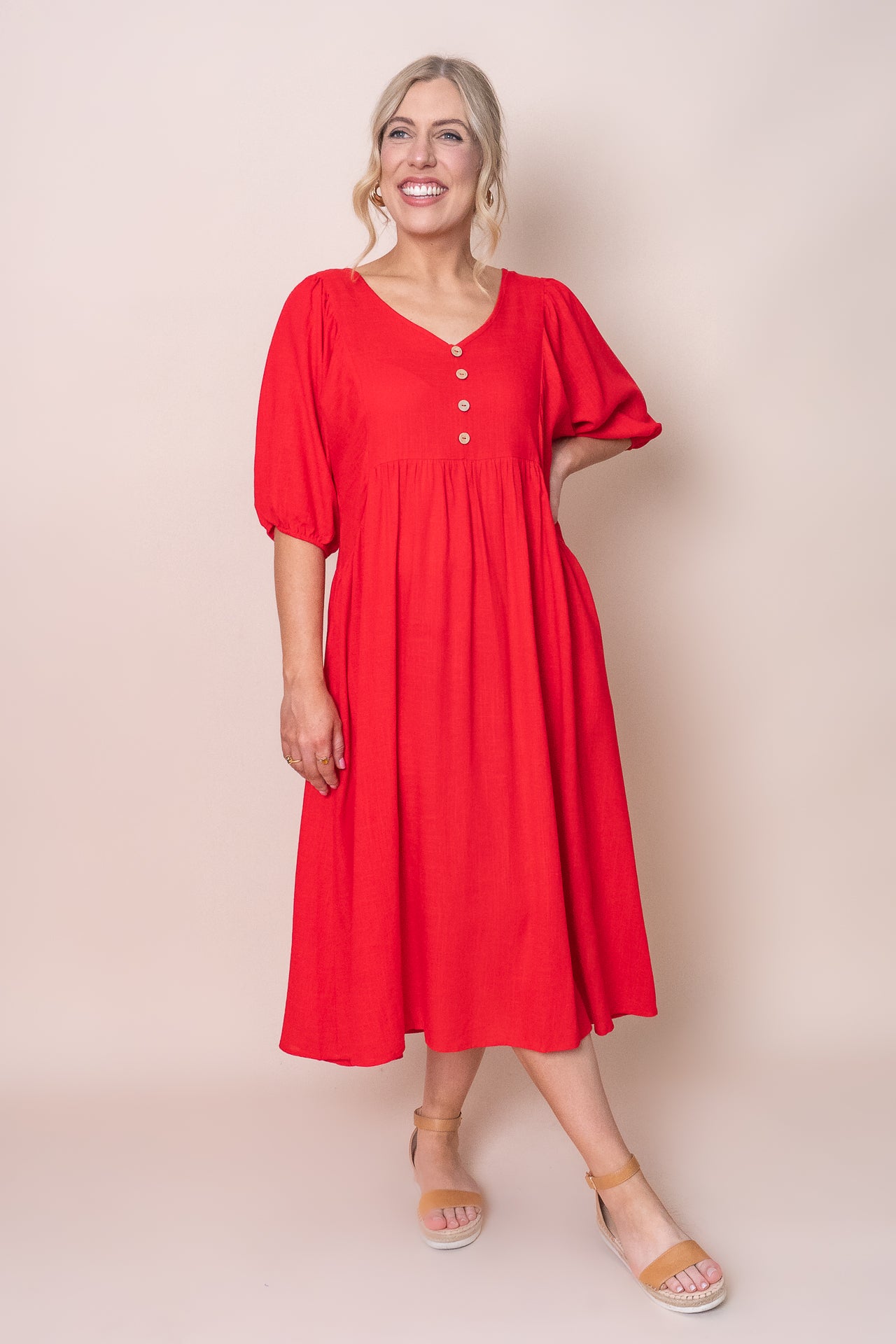 Emery Midi Dress in Red