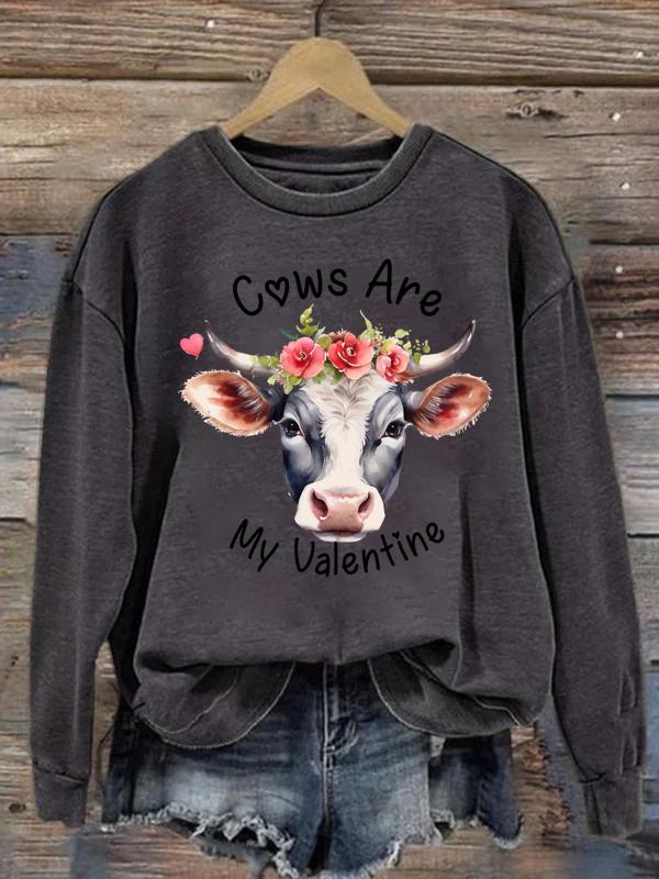 Cows Are My Valentine Crew Neck Sweatshirt-0024863-Guru-buzz
