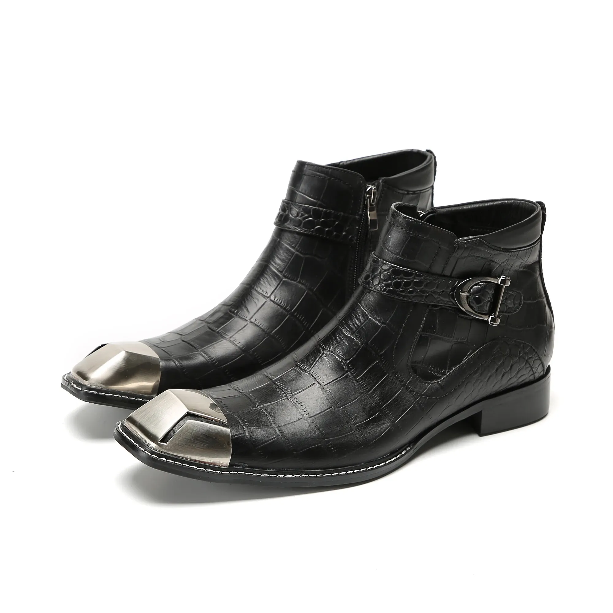 VCSHOES Bota Masculina Black Business Formal Male Dress Shoes Zip Motorcycle Short Boots Party Genuine Leather Men Ankle Boots