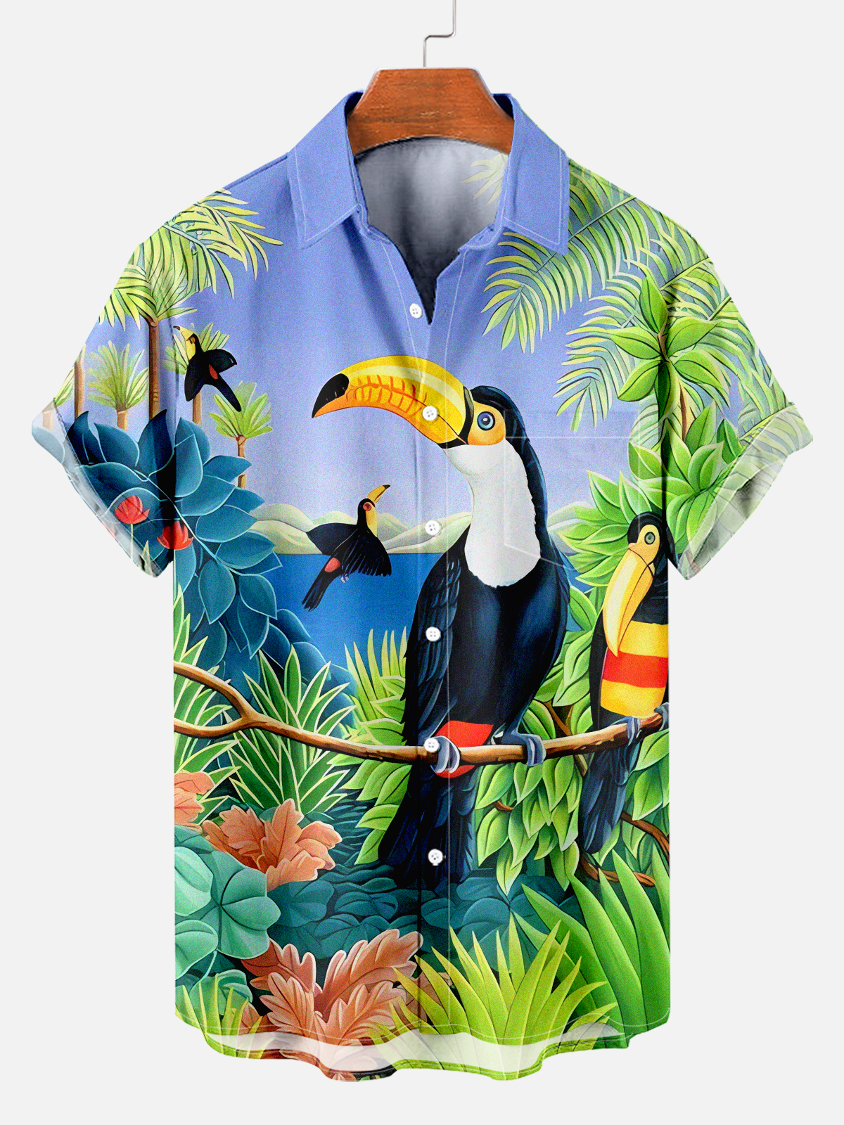 Men's Comfortable Casual Hawaii Travel Vacation Cartoon Blue Printed Shirt PLUSCLOTHESMAN
